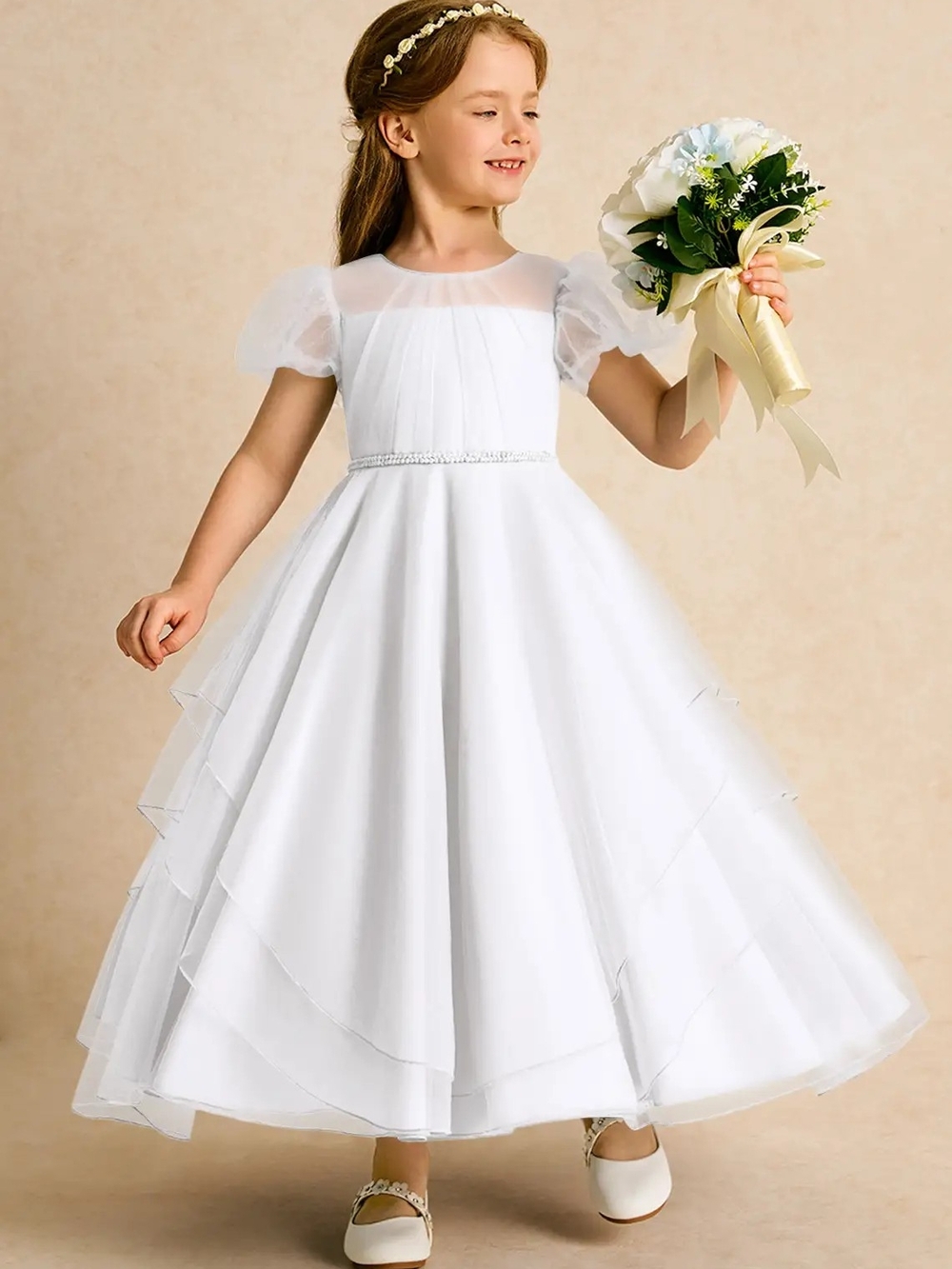 Azazie "Duckie" White Flower Girl Dress